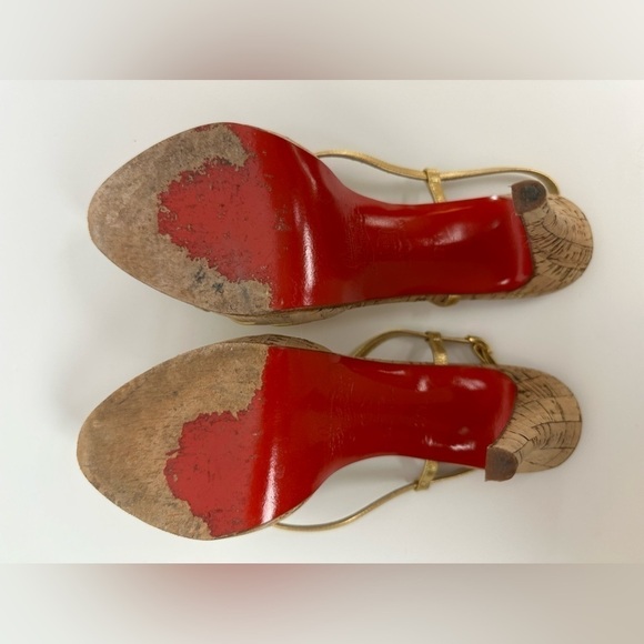 Christian Louboutin Gold Cork Cage Zeppa Platform Strappy Sandal Sz 7.5 - Picture 6 of 8